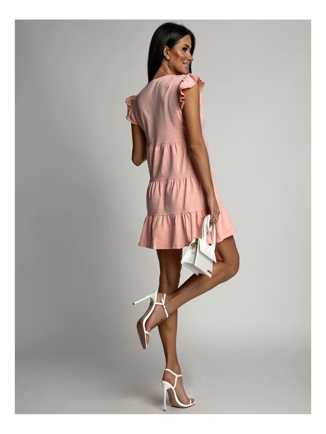 Trapezoidal dress with ruffles, powder FK593 - Online store - Boutique